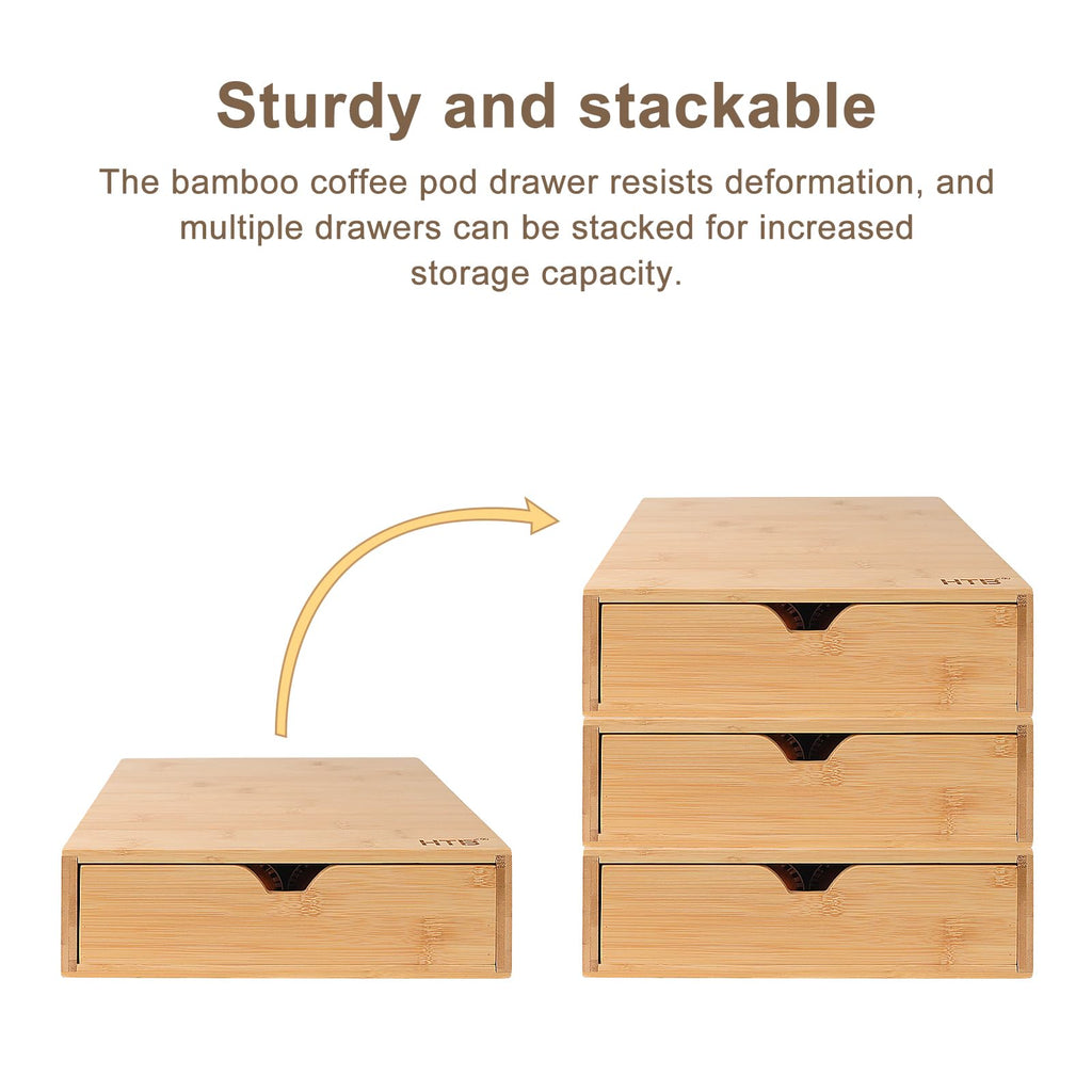 HTB K Cup Holder Compatible Coffee Pod Storage Drawer,Bamboo 1-drawer