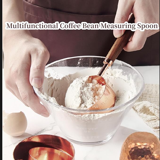Measuring Spoons, Wood Handle Coffee Scoop Black Walnut and Red Copper Tablespoon Scoop for Coffee Tea, Cooking Mixing Stirrer Kitchen Tools Utensils