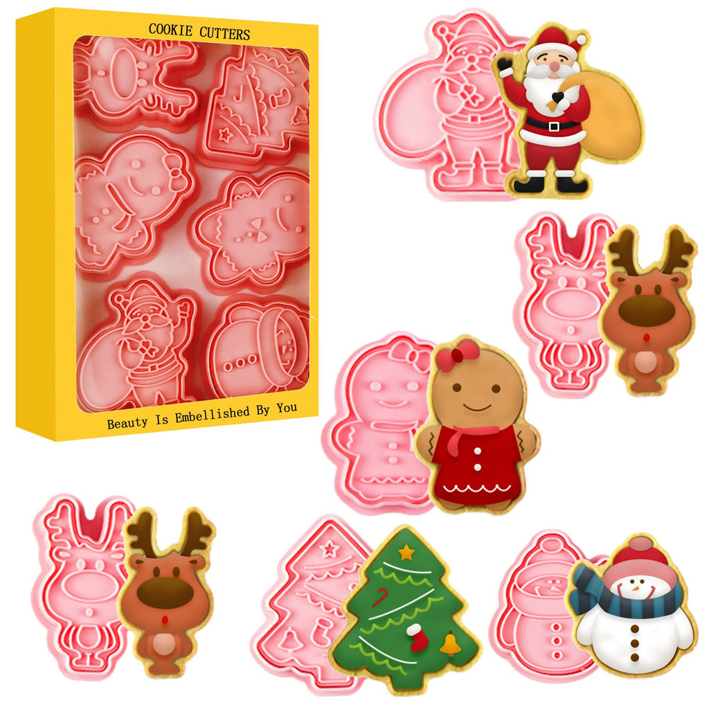 3D Holiday Cookie Cutters, Christmas Cookie Stamps Molds for Baking