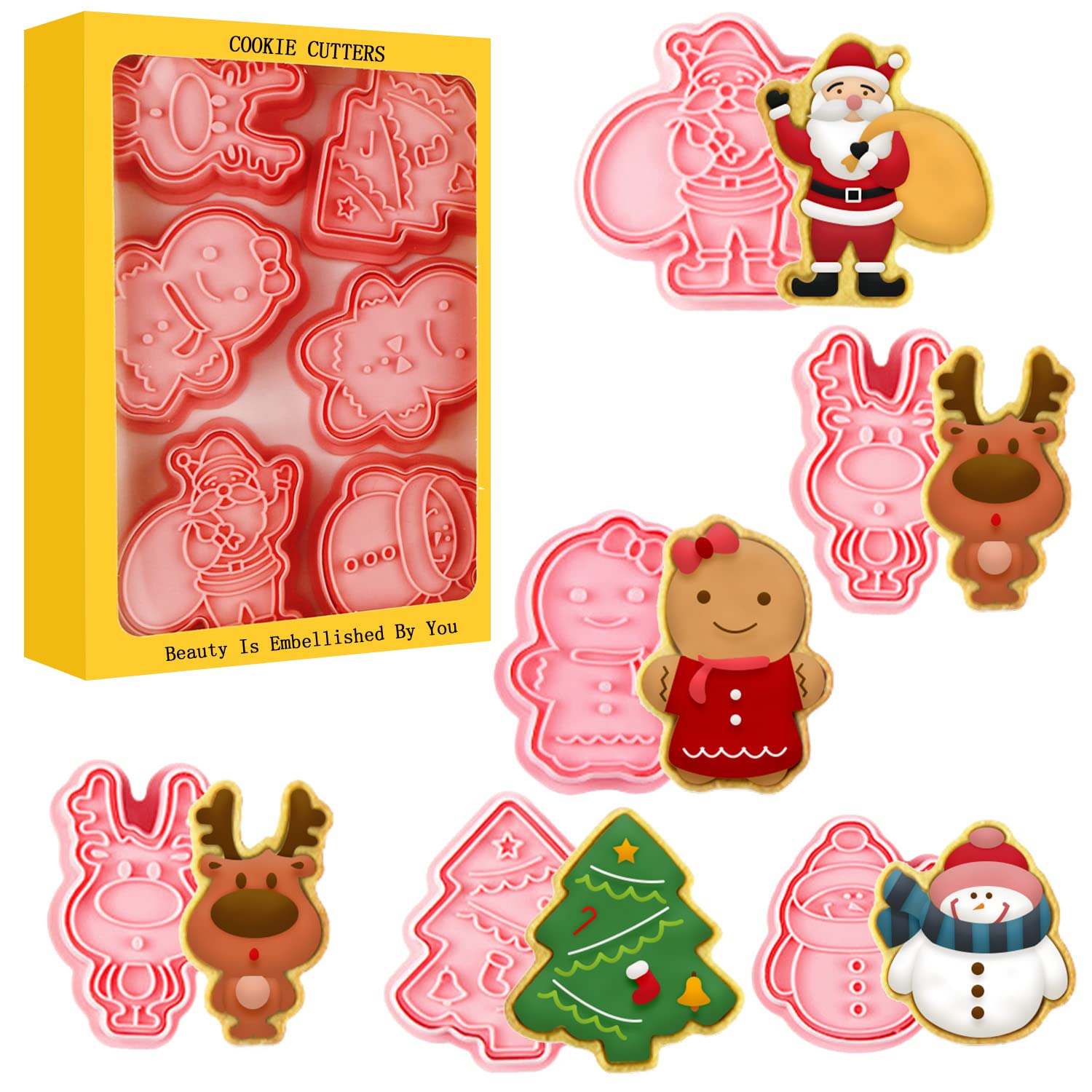 3D Holiday Cookie Cutters, Christmas Cookie Stamps Molds for Baking