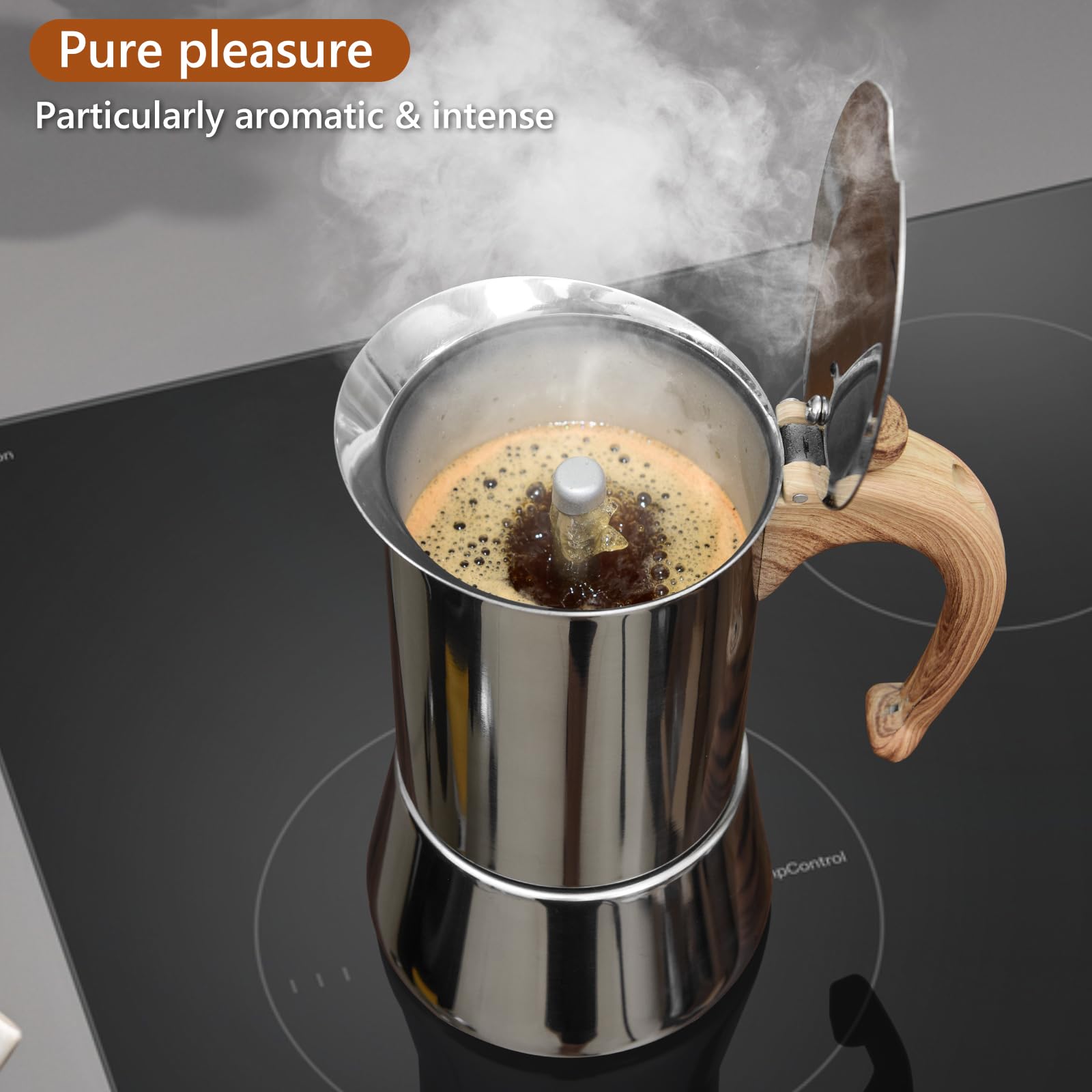 JingleChoo Induction Moka Pot, Stainless Steel, Stovetop Espresso Coffee Maker, 6 Cup/300ml/10.1oz, Easy to Use and Clean, Camping Home Use | for Mocha Cappuccinos, Lattes