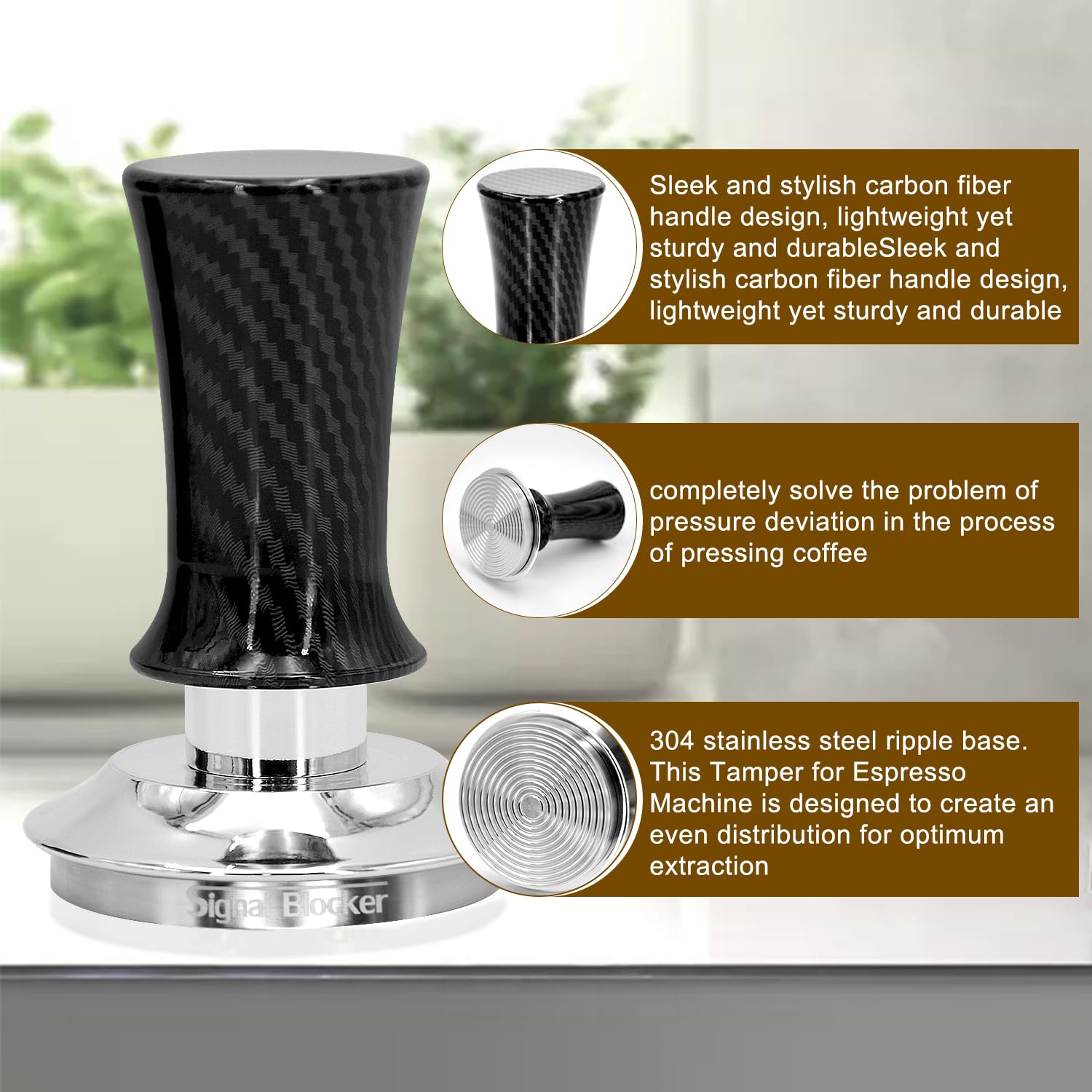 51mm Espresso Coffee Tamper for Espresso Machine: Calibrated Spring Loaded & Stainless Steel Ripple Base - Carbon Fiber Handle with Constant 30lb Fits All 51mm Portafilters | Bundle Including WDT Tool