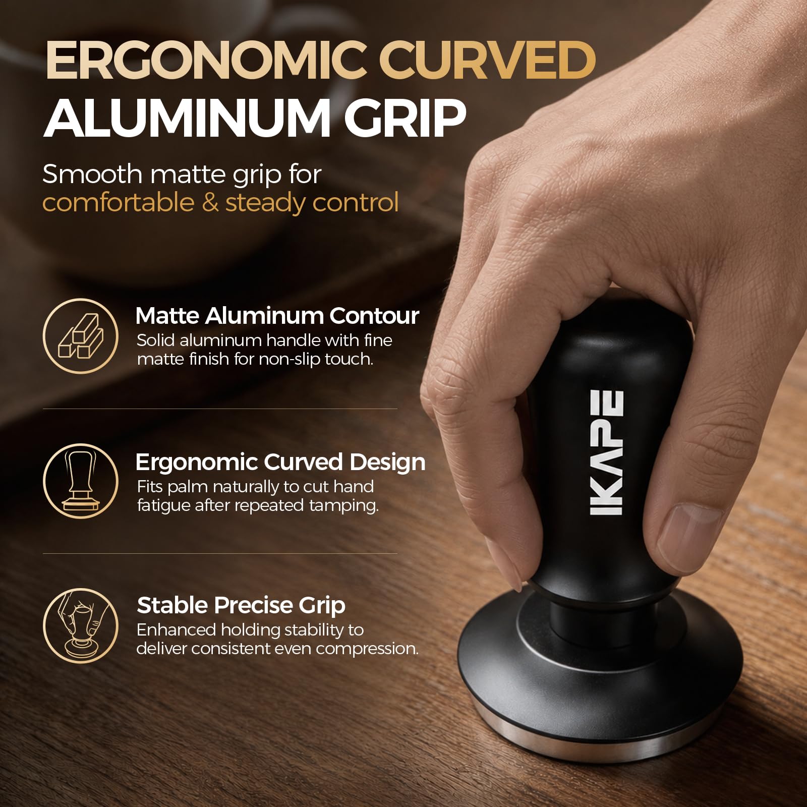 IKAPE 45mm Espresso Tamper, Premium Barista Coffee Tamper with Calibrated Spring Loaded, 100% Flat Stainless Steel Base Tamper for Espresso Machine
