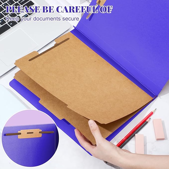 24 Pcs Classification Folders Letter Size Bulk - 2 Dividers Pressboard File Folder with 3. 5 Inch Expansion, 2 Prongs Fastener, Heavy Duty Office File Organizer for Teacher Medical (Purple)