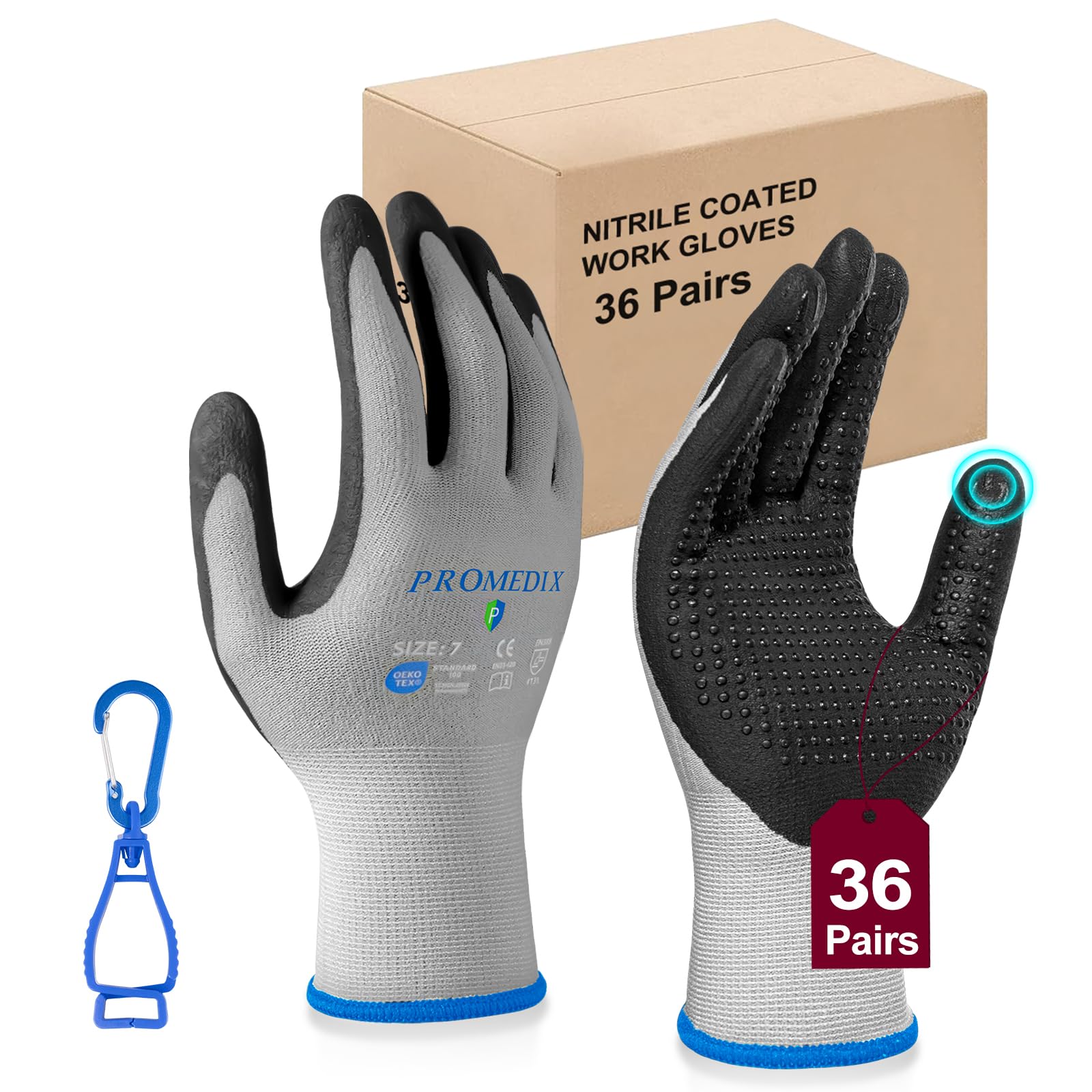 PROMEDIX P Mens Work Gloves,MicroFoam Nitrile Coated Work Gloves,Seamless Knit Nylon&Spandex Safety Gardening Gloves (Dot, 36XL)