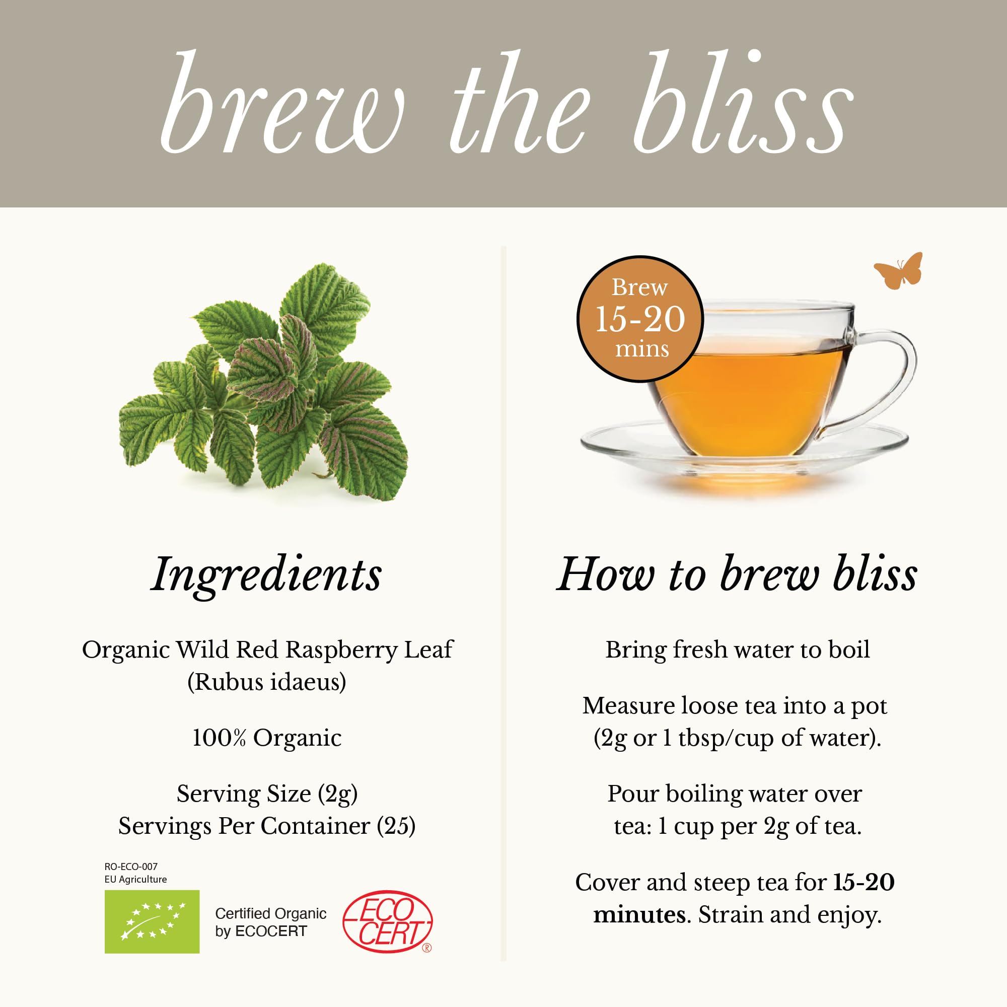Wild Bliss Organic Red Raspberry Leaf Tea for Pregnancy and Menstrual Support - Loose Leaf Herbal Tea - 1.76 Oz - 25 Servings