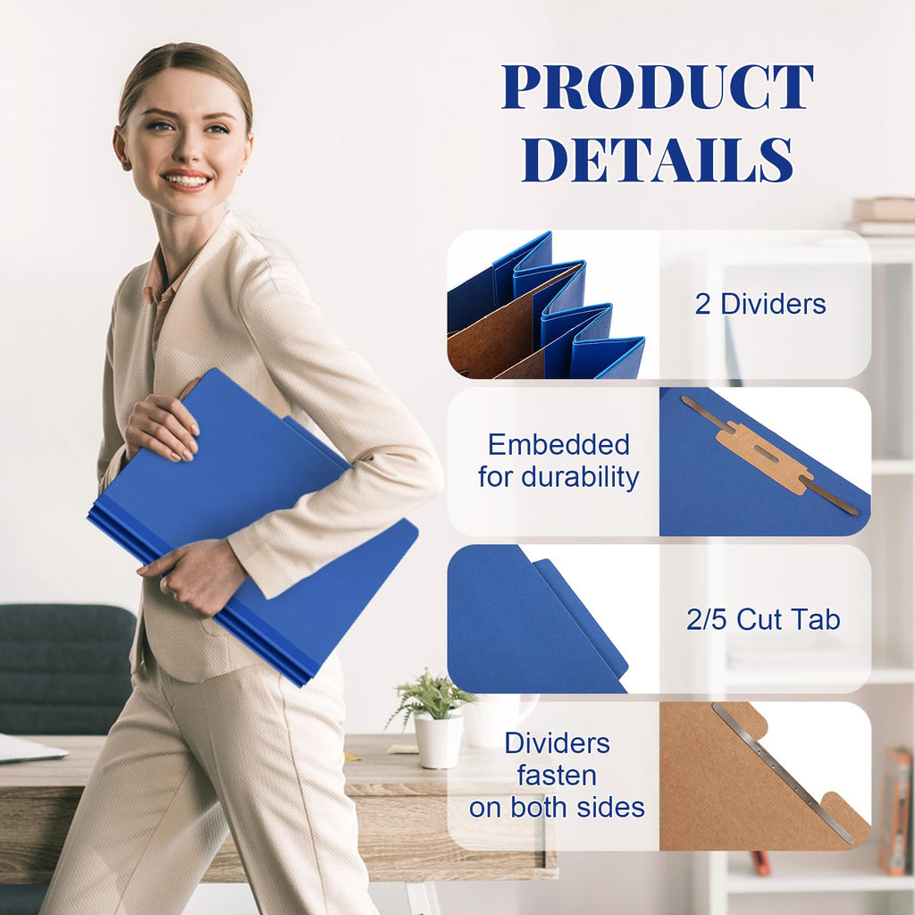 Skyygemm 36 Pcs Classification Folders Letter Size, 2 Divider Pressboard File Folders with 3. 5 Inch Expansion, 2 Prongs Fastener, Heavy Duty Office File Organizers for Teachers, Medical (Dark Blue)
