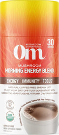 OM MUSHROOM SUPERFOOD Morning Energy Blend – Caffeine-Free Powder with Cordyceps, Lion’s Mane, Rhodiola & Vitamin D2 – Supports Energy, Focus & Endurance – 8.47 oz Canister (30 Servings)
