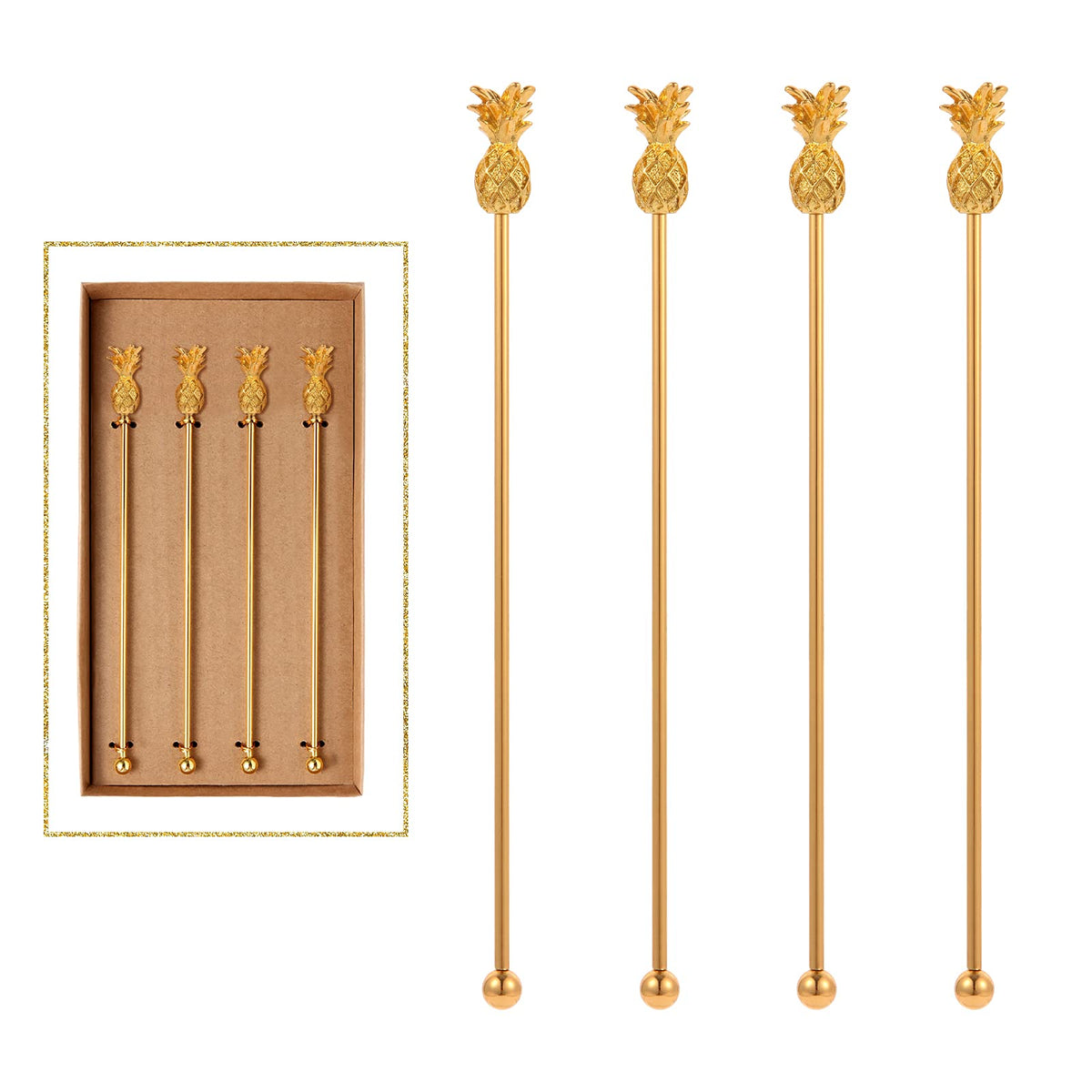 4Pcs Cocktail Stirrers Swizzle Sticks Stainless Steel 7.3" Coffee Stir Sticks with Gold Mr & Mrs,LOVE Shape, for Mixing Cocktail Metal Stir Sticks for Coffee Bar