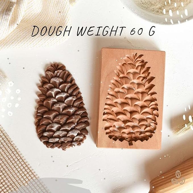 MOTEERLLU Wooden Cookie Molds Baking, Wood Cookie Stamp Cutter Carved Biscuit Embossing Gingerbread Mold