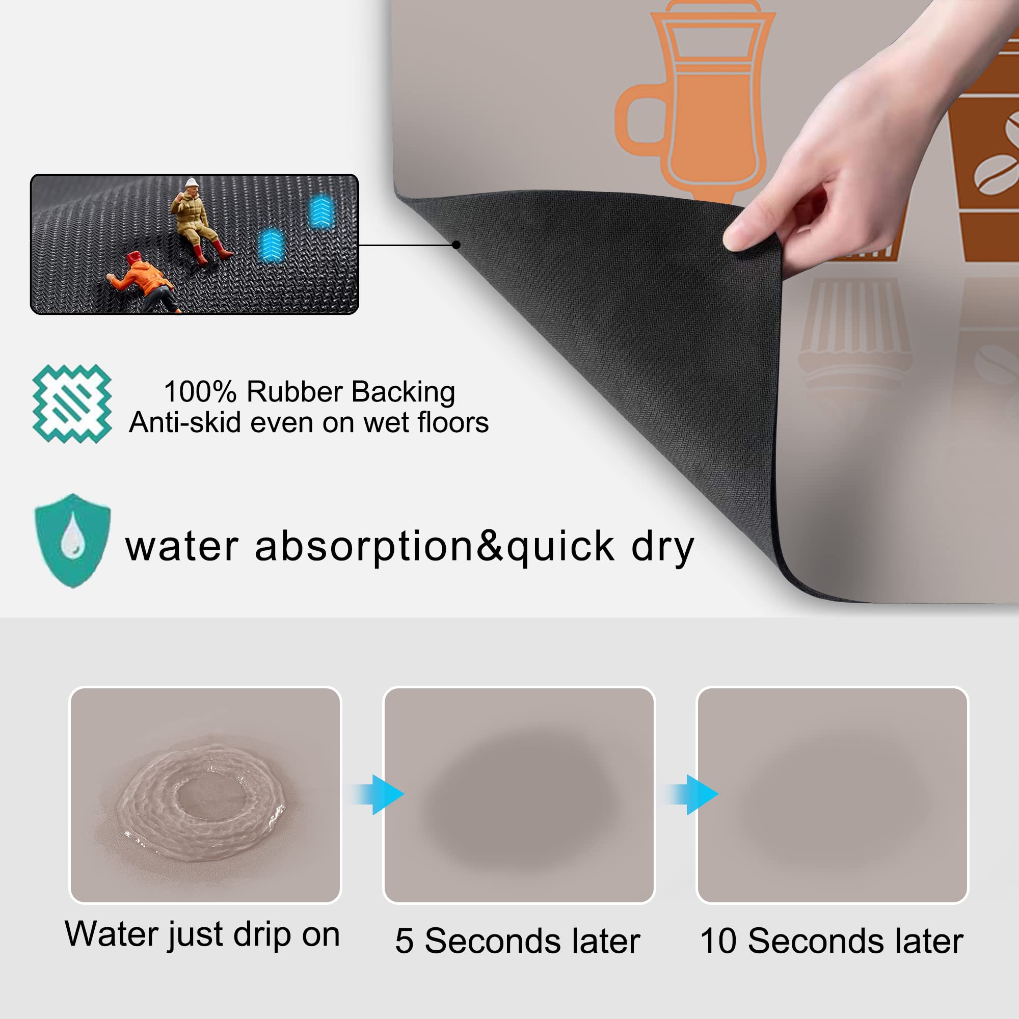 Golener Thick Coffee Maker Bar Mat Countertop,Quick dry mat,Bar Drying Mat,Coffee Bar Tray for Countertop,Coffee Nook Mat,Spill Mat