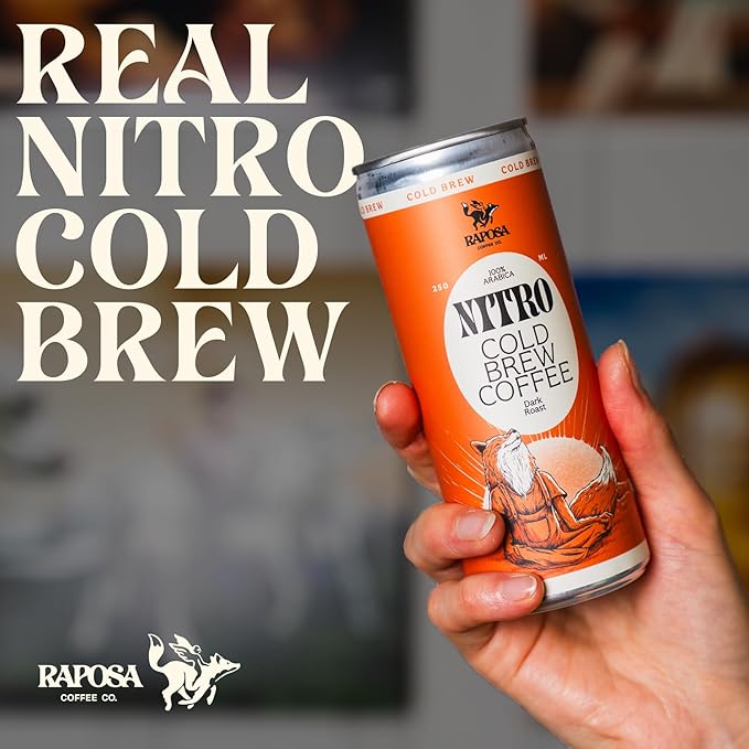 Raposa Nitro Cold Brew Ready to Drink Coffee 250ml - 8.45oz - Dairy Free - Cold brew ready to drink, Non GMO, No Artificial Anything - 225mg Caffeine (Classic Dark Roast (12 Pack))