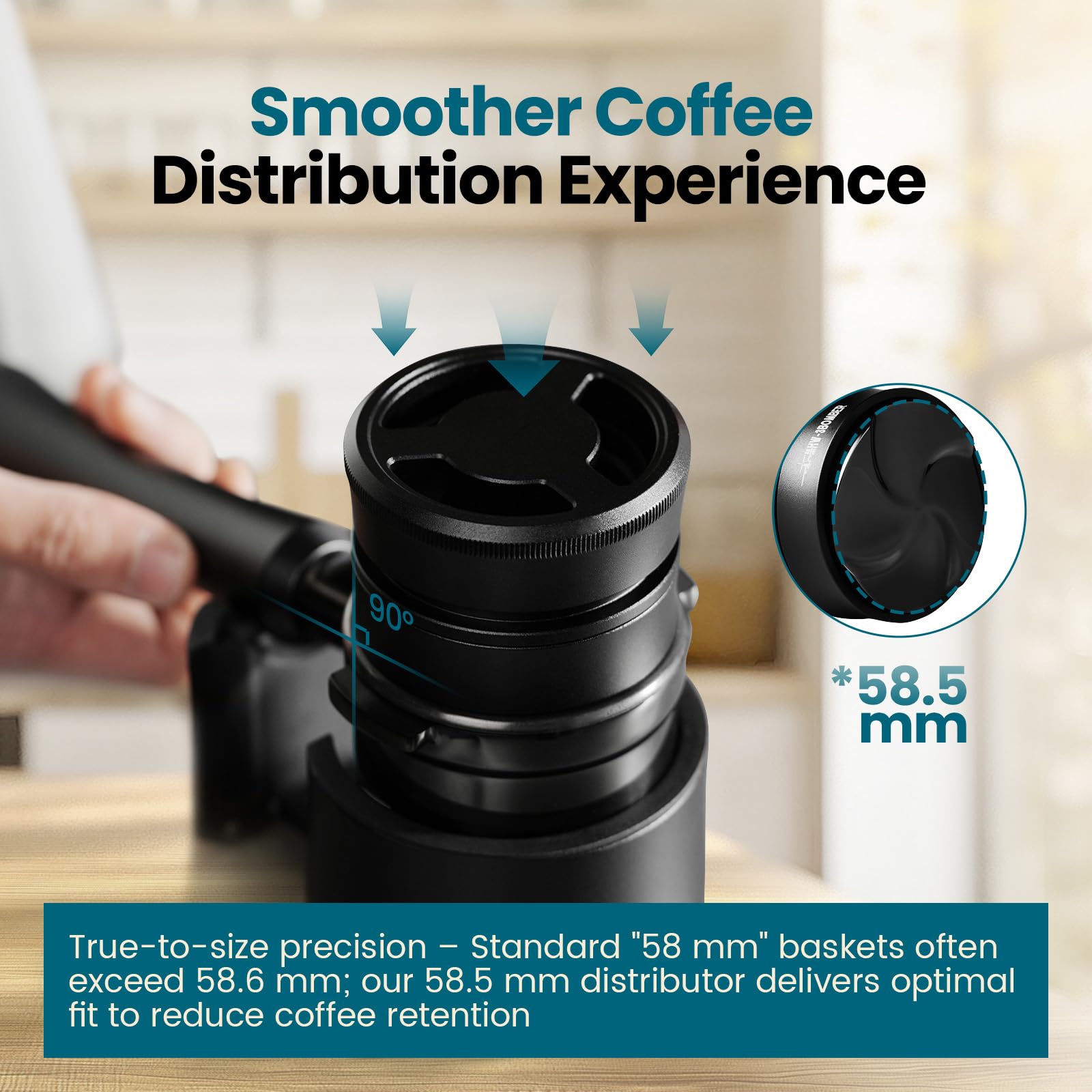 MHW-3BOMBER 58.5mm Espresso Coffee Distributor, Gravity Espresso Distribution Tool with Adaptive Height for Barista, Coffee Leveler Tools for 58mm Machine Portafilter, Astra Collection, T7021-OS