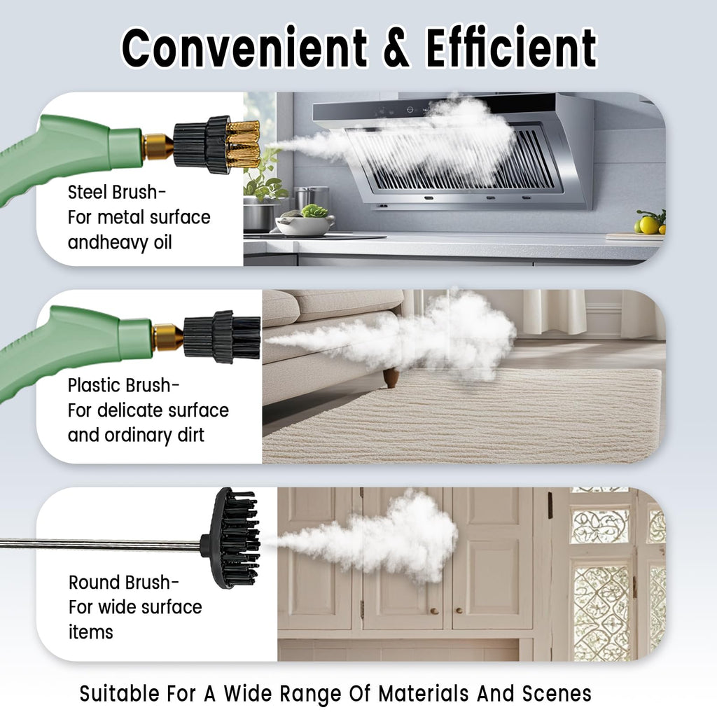 Steam Cleaner, Portable Pressurized Steamer for Cleaning with 14pcs Accessories, 6-Level Adjustable and 15s Heat-Up, Handheld Steam Cleaner for Home, Tile, Dirt, Grout, Grease, Car Detailing(7-Green)