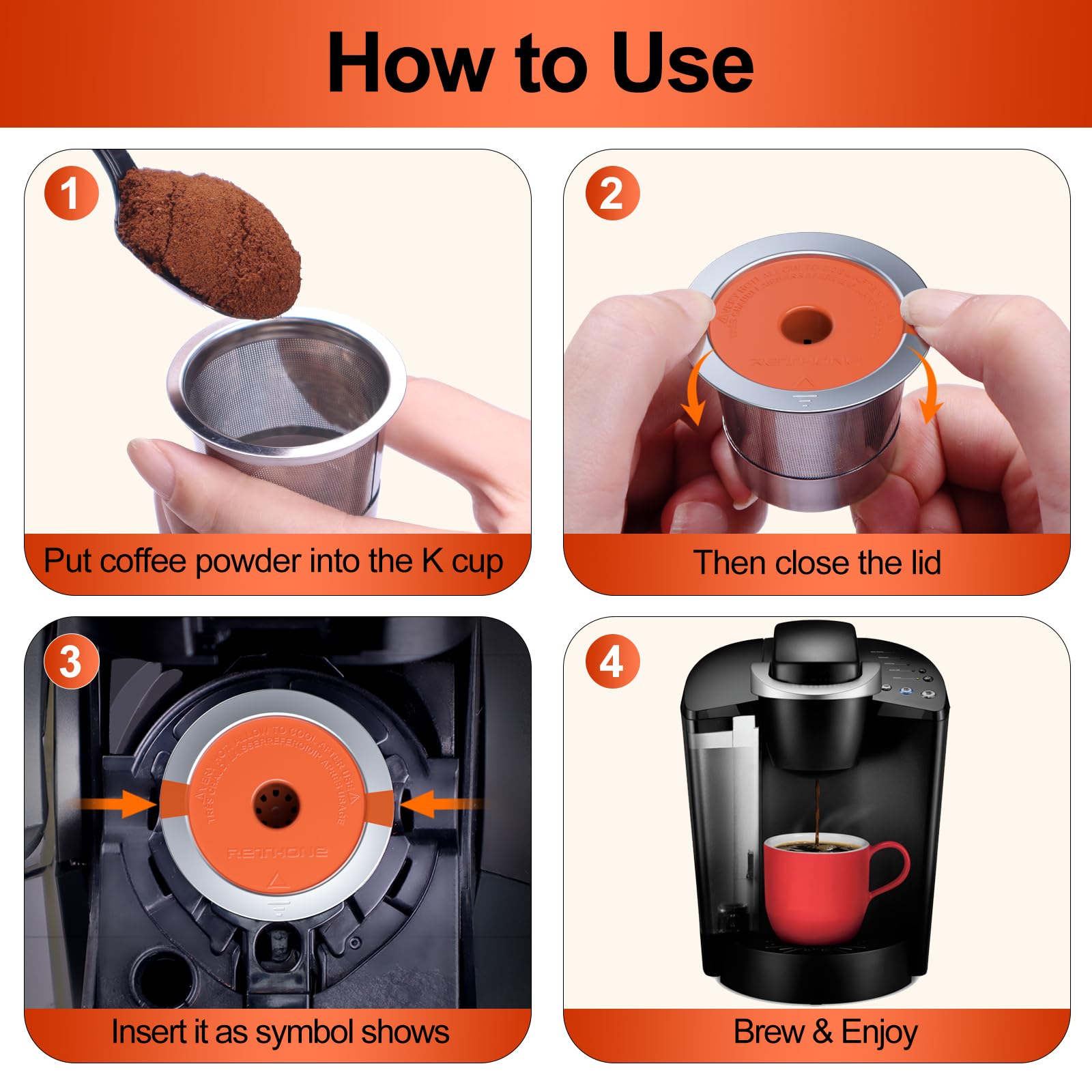 RETHONE Reusable K Cups for Keurig 1.0/2.0, Stainless Steel Coffee Pods