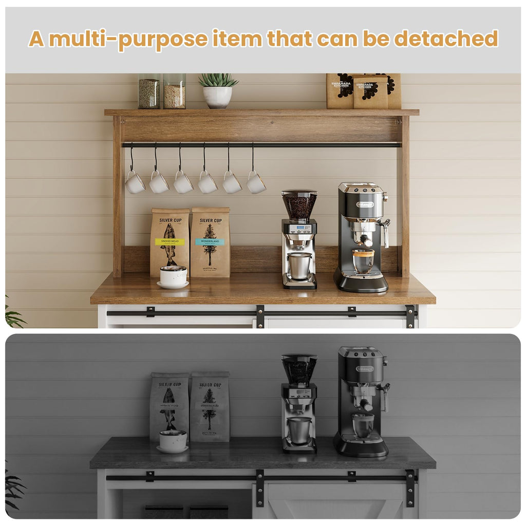 4ever2buy Farmhouse Coffee Bar Cabinet with Sliding Barn Door, 31.5", White
