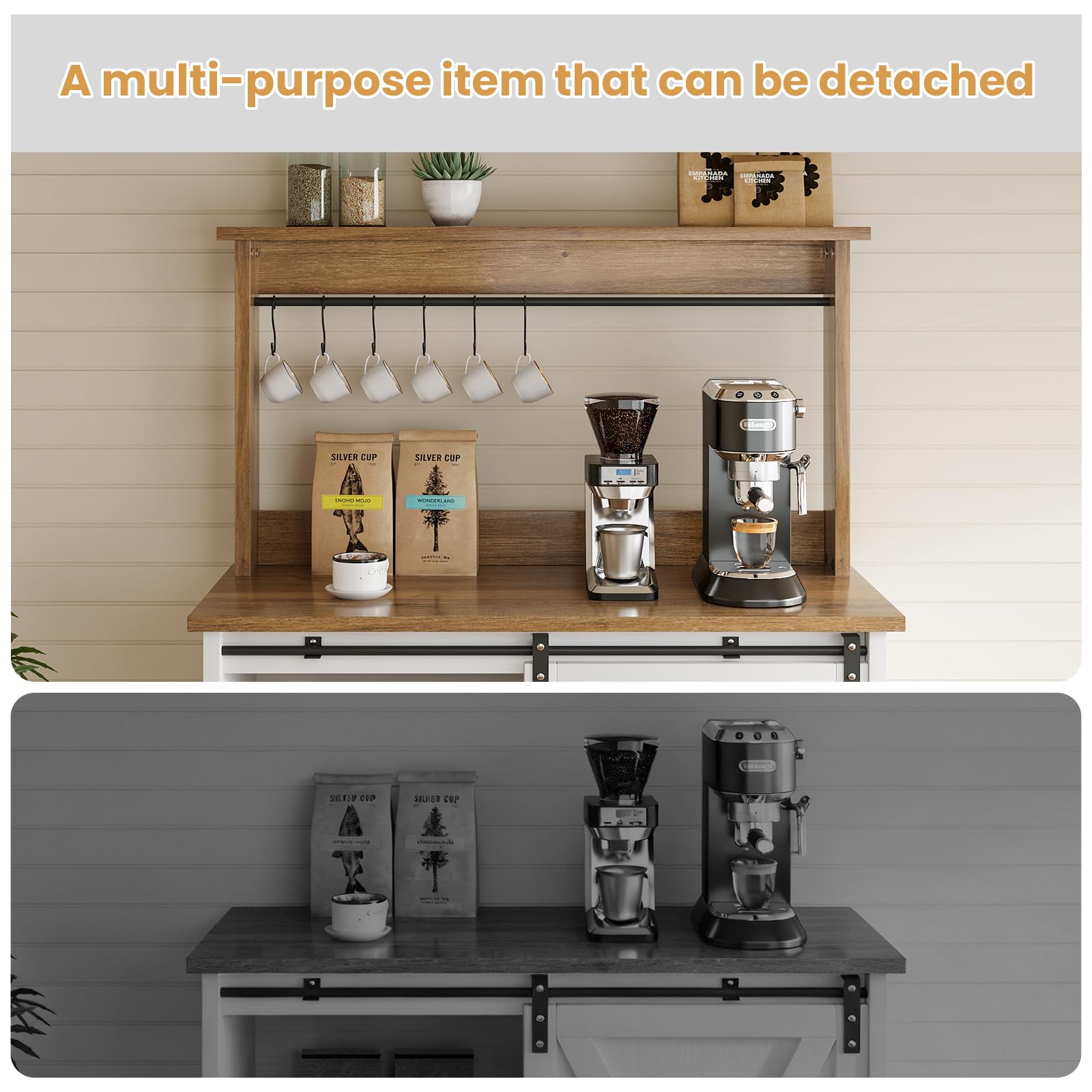 4ever2buy Farmhouse Coffee Bar Cabinet with Sliding Barn Door, 31.5", White