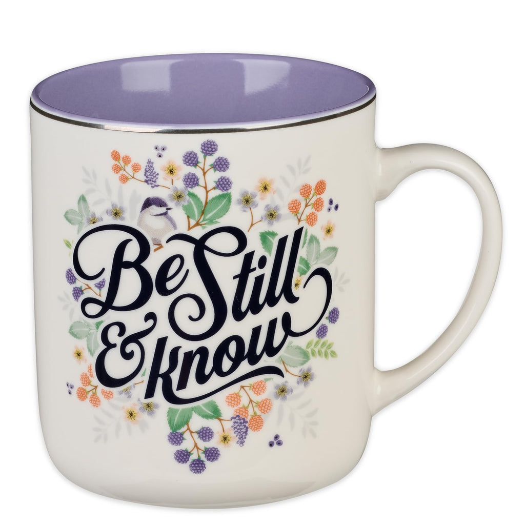 Christian Art Gifts Purple Ceramic Coffee Mug with Silver Rim – 14 oz. Lead & Cadmium-free Non-toxic Inspirational Scripture Coffee and Tea Mug for Women with Bible Verse: Be Still & Know –Psalm 46:10