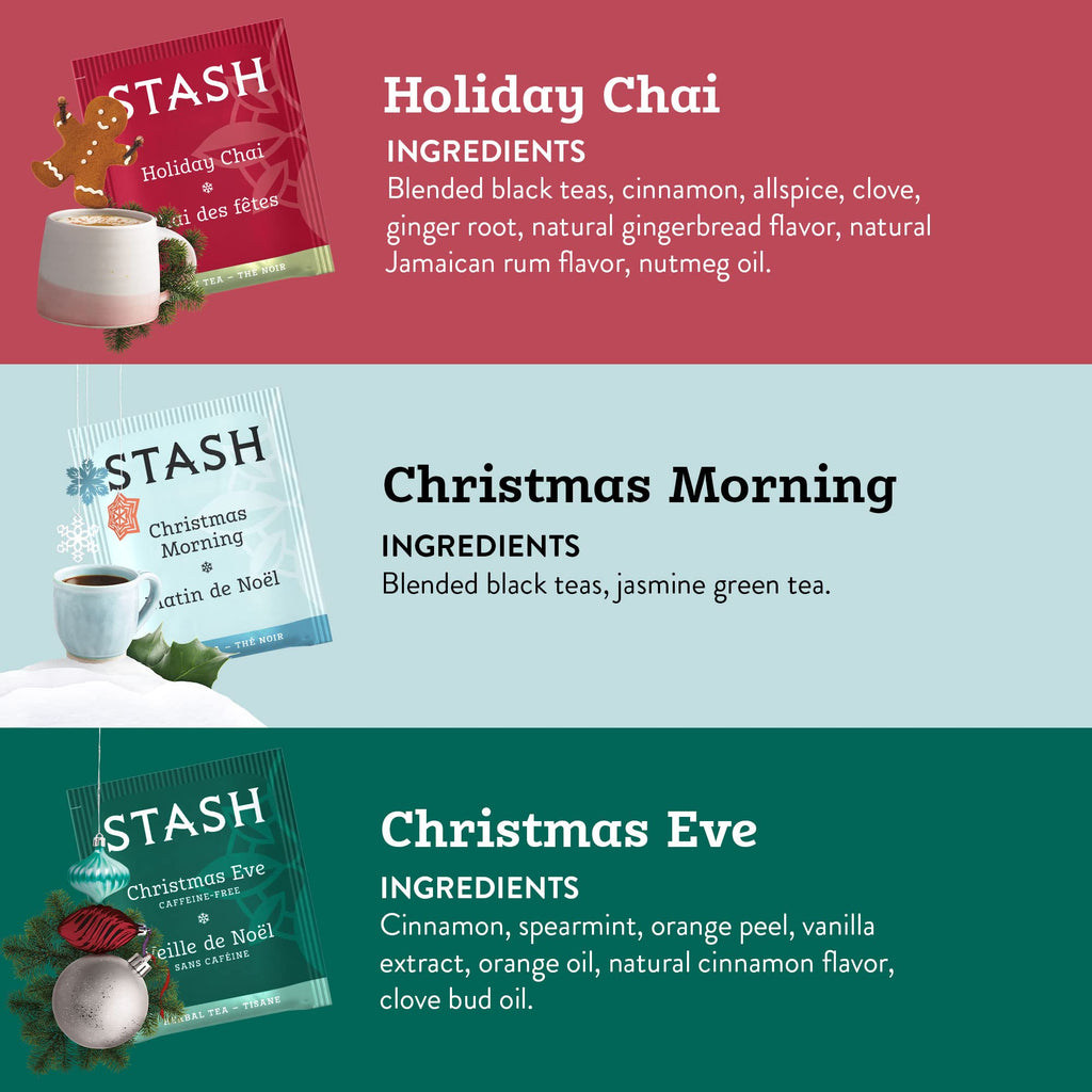 Stash Tea Holidays Are Here Variety Pack Sampler Assortment - Caffeinated, Non-GMO Project Verified Premium Tea with No Artificial Ingredients, 18 Count (Pack of 6) - 108 Bags Total