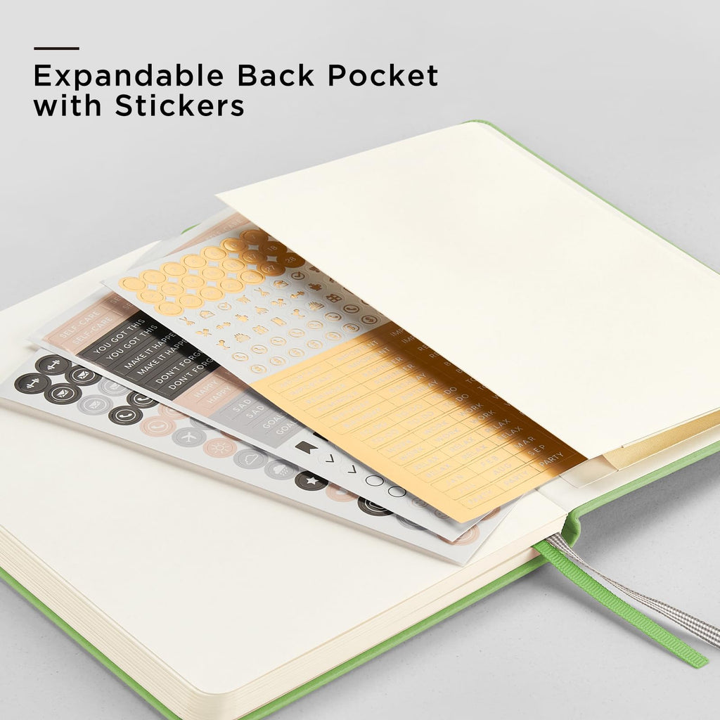 &And Per Se Dotted Journal Notebook, A5 Hardcover Leather Dotted Journal, 160 Pages 100gsm Thick Dot Grid Paper, 3 Sheets of Stickers Included - 5.7'' x 8'' (Pastel green)