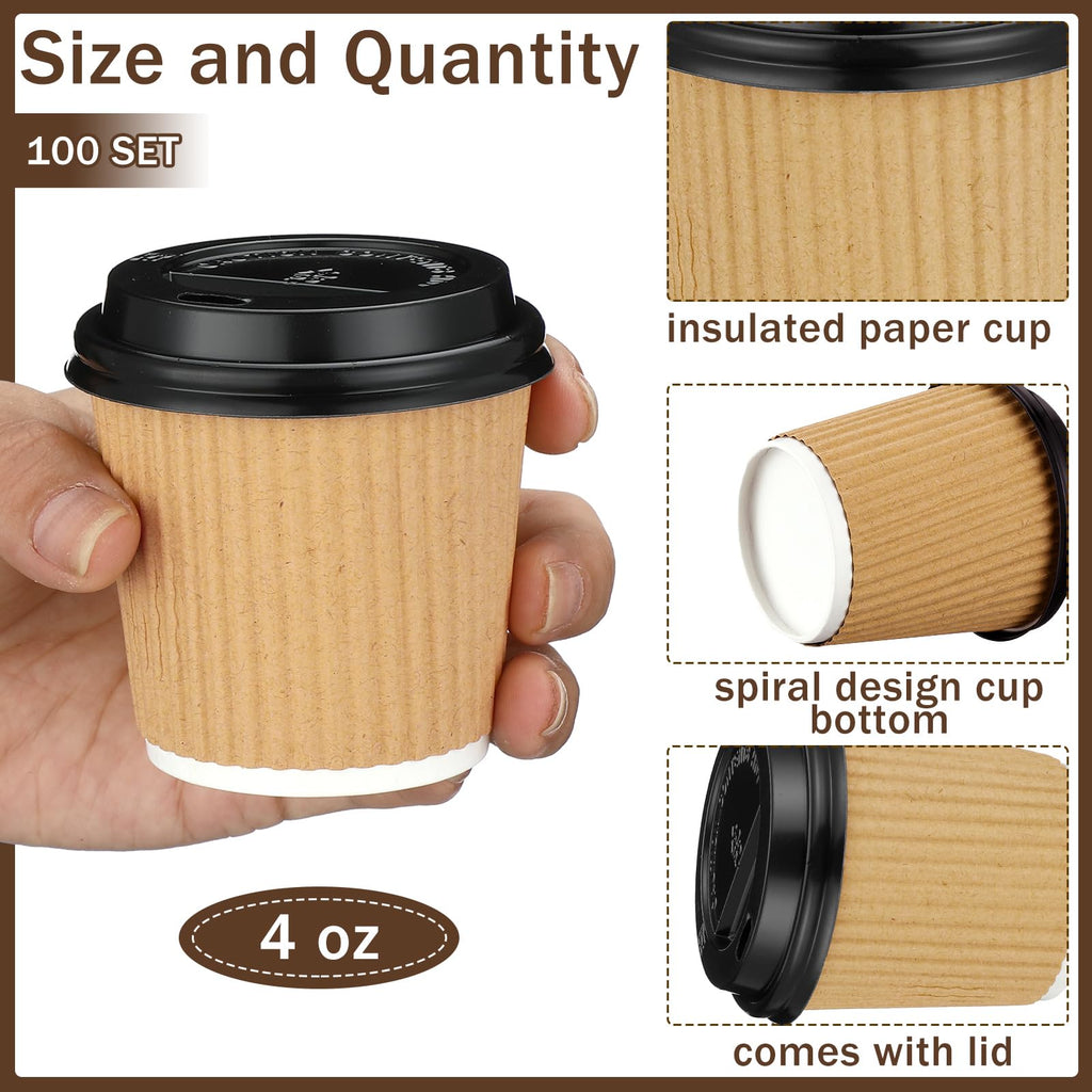 Uiifan 100 Set 4oz Disposable Espresso Coffee Cups with Lids