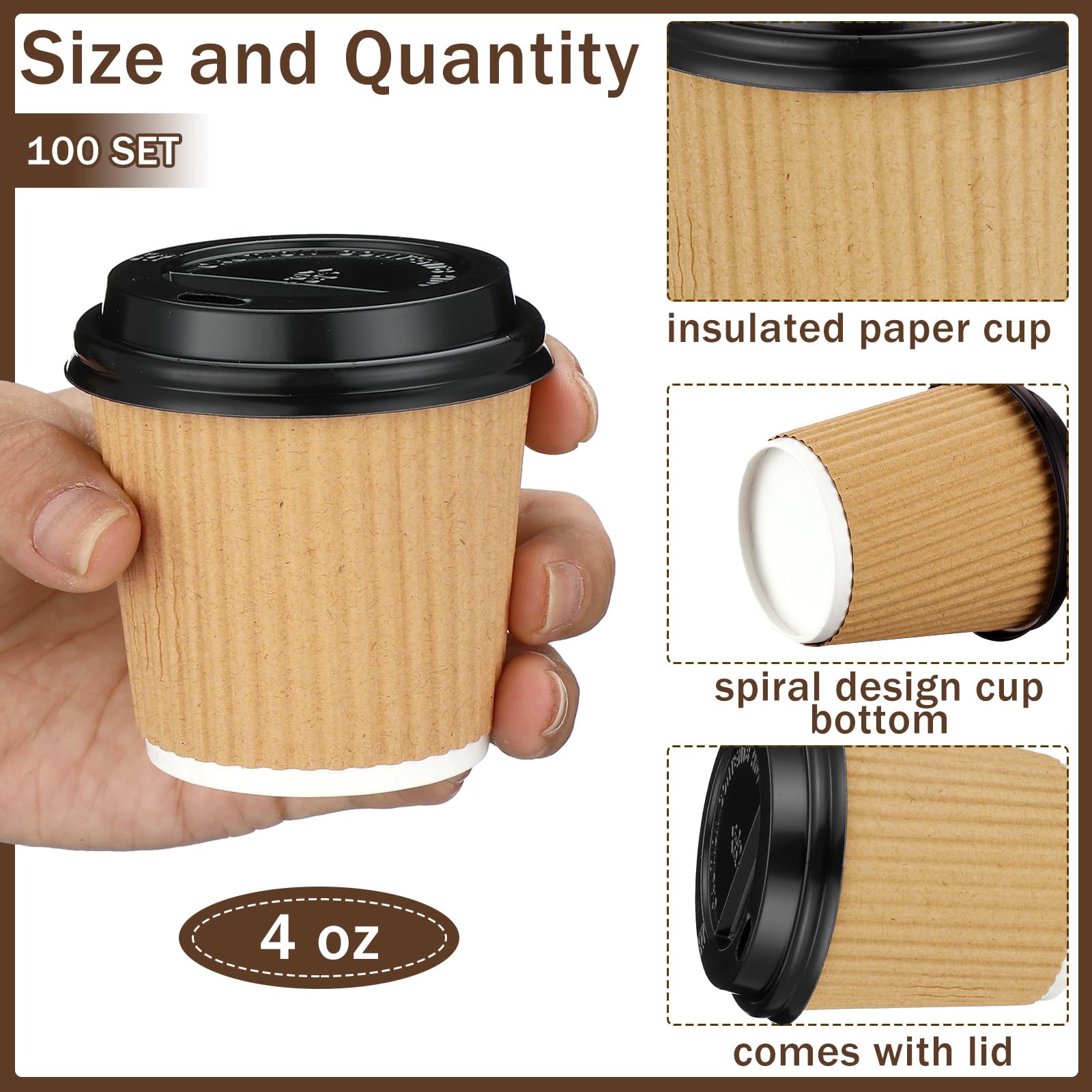 Uiifan 100 Set 4oz Disposable Espresso Coffee Cups with Lids