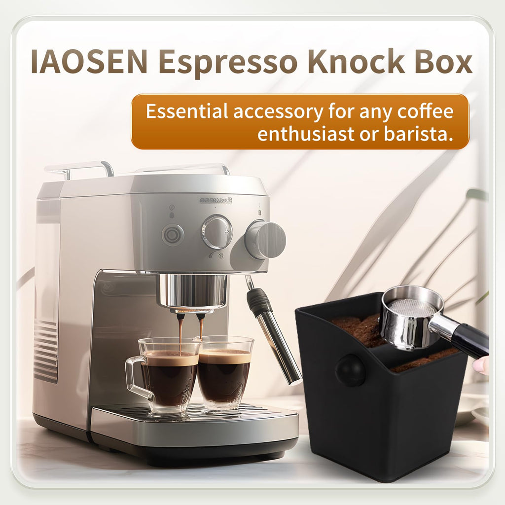 IAOSEN Espresso Knock Box Square High Side Wall Splash Prevention Design Knock Box Shock Absorbing Non Slip Knock Box Espresso With Removable Knock Bar Espresso Accessories for Home/Office