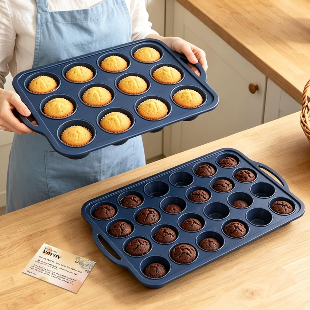 Silicone Muffin Pan Set: Non Stick 12 & 24 Silicone Muffin Pans for Baking