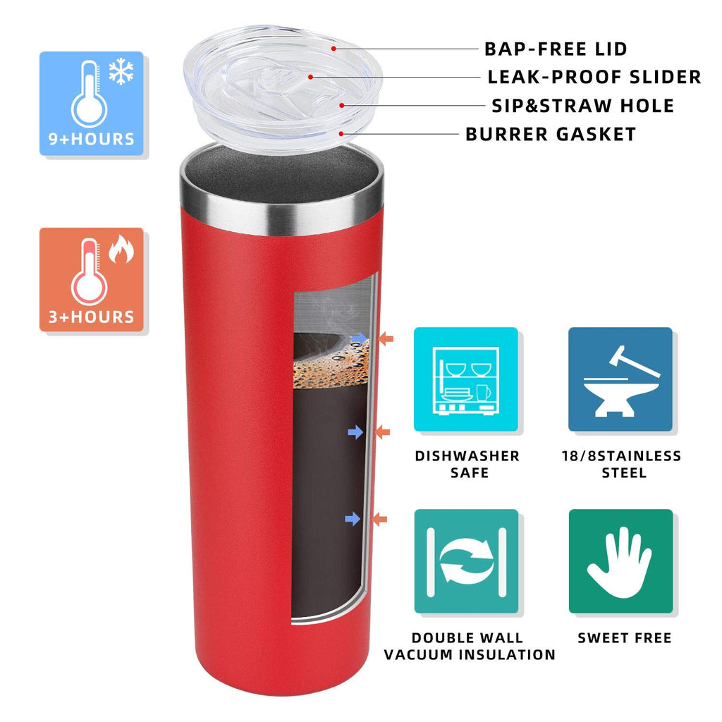 HASLE OUTFITTERS 20 oz Skinny Tumblers Bulk Set, Stainless Steel Insulated Slim Tumblers with Lids, Reusable Double Wall Travel Coffee Mugs, Durable Powder Coated Travel Water Cups(Red, 4)