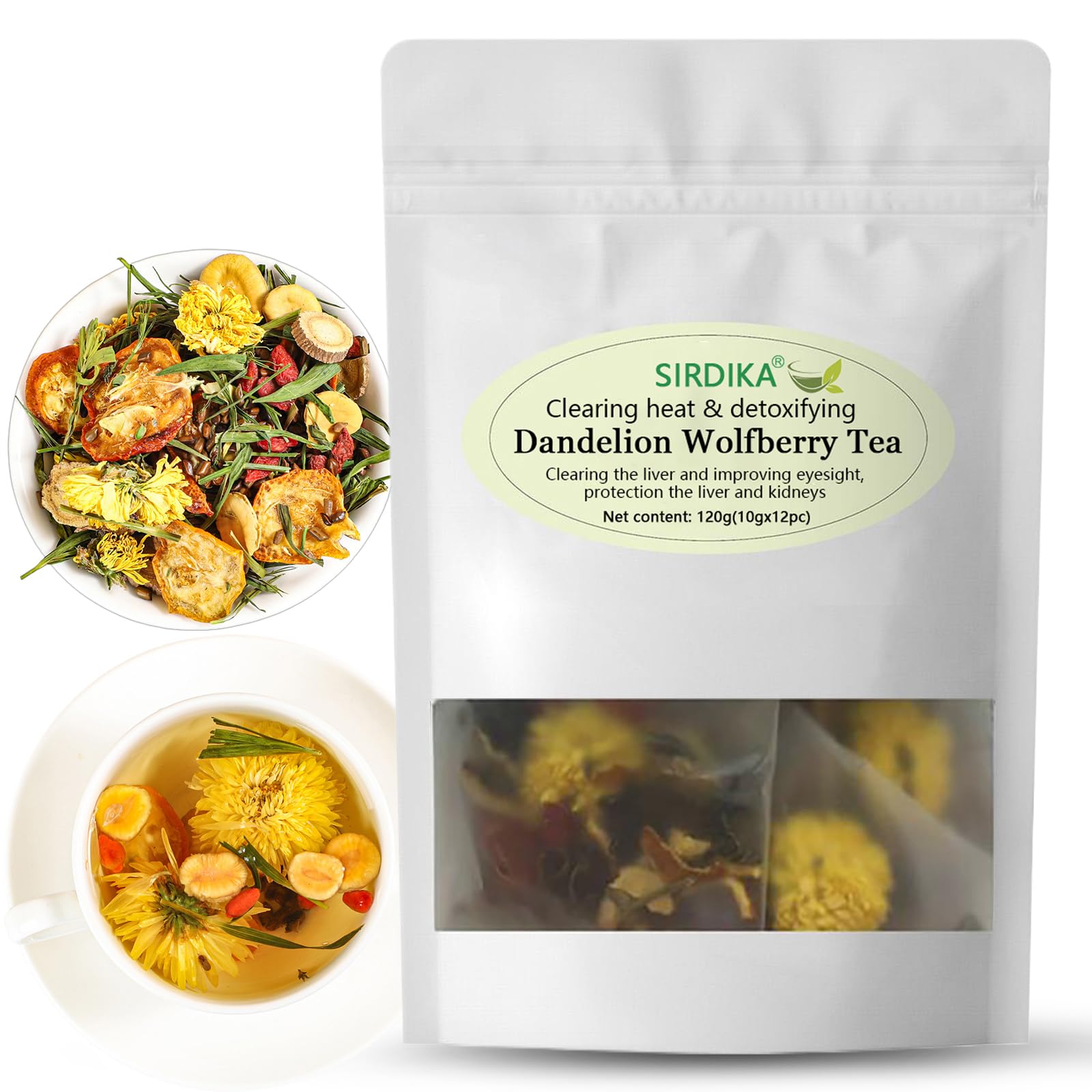 Dandelion Wolfberry Tea - Kidneys & Liver Health Tea, Seven Herbal Ingredients Natural Blend, Dandelion Herbal Tea Bags Organic 120g/12PC (1Bag(12Pcs))