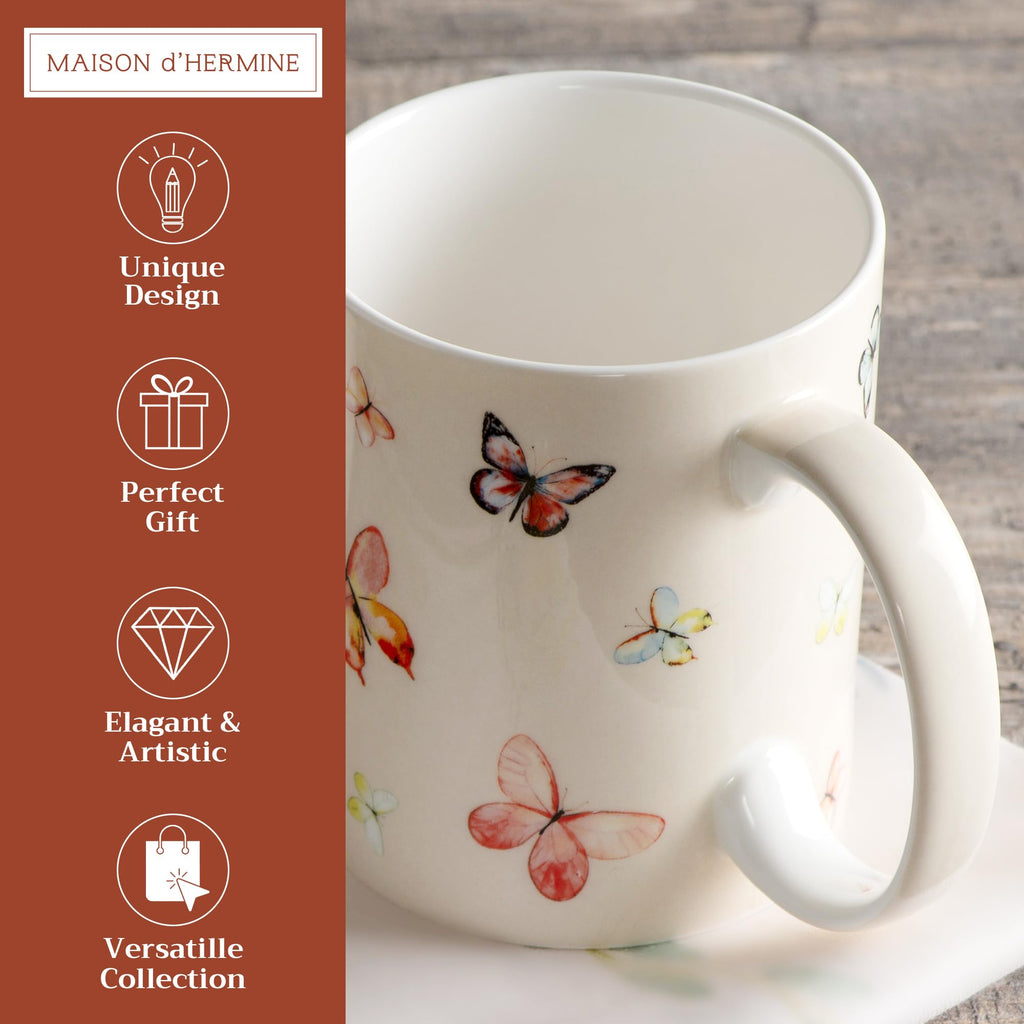Maison d' Hermine Coffee Mug with Handles Tea Cups (15 Ounce, Pack of 1)