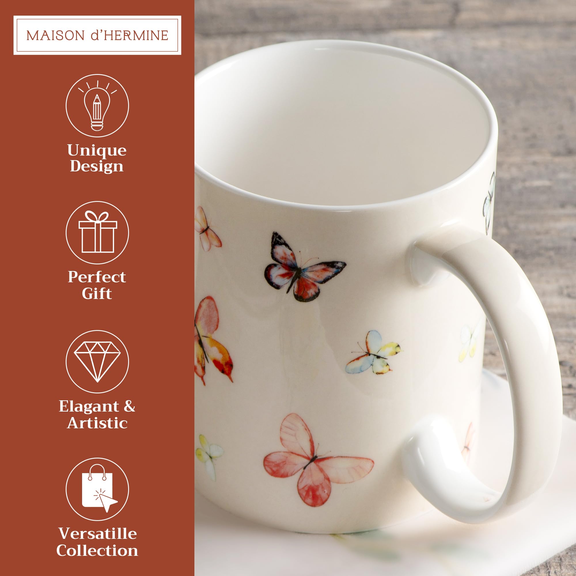 Maison d' Hermine Coffee Mug with Handles Tea Cups (15 Ounce, Pack of 1)