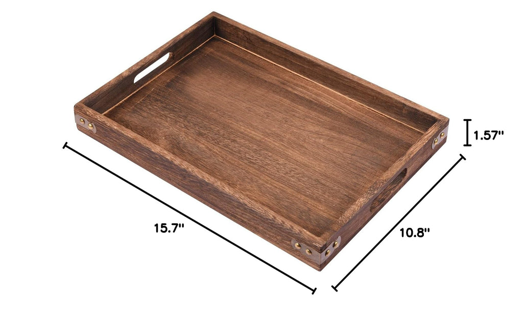 Wood Serving Tray, Rectangular Butler Serving Tray with Handle, Coffee Table Tray Decorative Tray for Tea, Coffee, Breakfast, Table Centerpieces 3 Pack