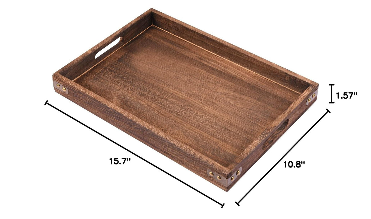 Wood Serving Tray, Rectangular Butler Serving Tray with Handle, Coffee Table Tray Decorative Tray for Tea, Coffee, Breakfast, Table Centerpieces 3 Pack