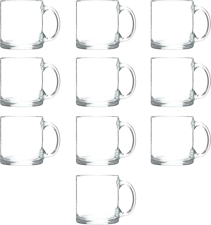 DISCOUNT PROMOS Clear Glass Coffee Mugs 13 oz. Set of 10, Bulk Pack - Perfect for Coffee, Tea, Espresso, Hot Cocoa, Other Beverages - Clear Bottom