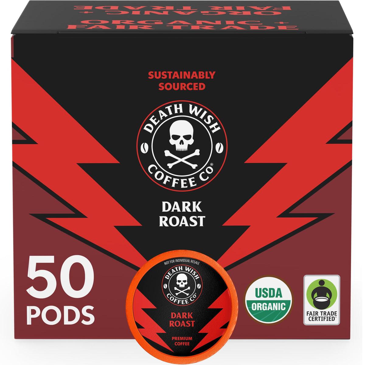 Death Wish Coffee Valhalla Java Medium-Dark Roast Pods, Organic, 50 Count