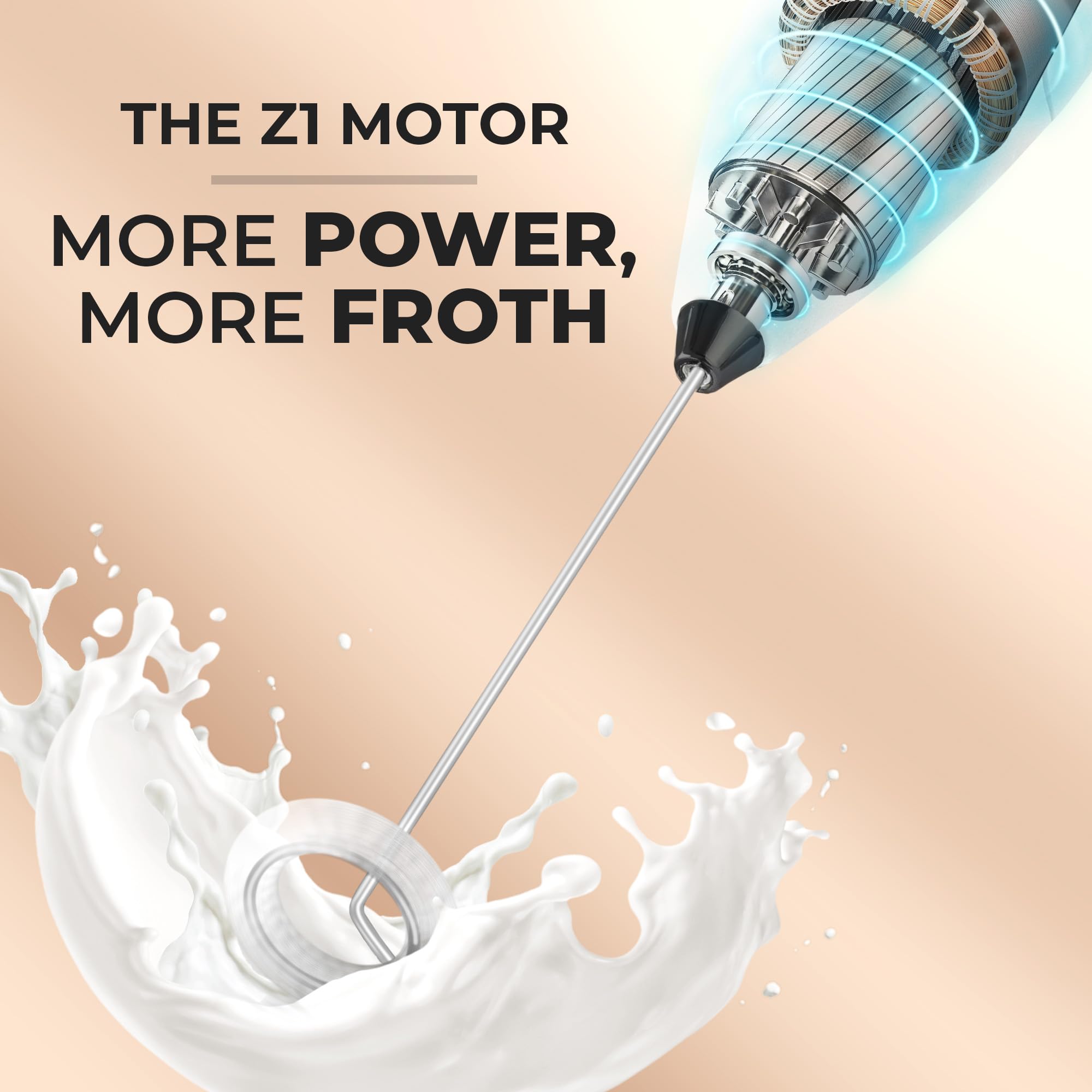 Zulay Kitchen Powerful Milk Frother Wand With Duracell Batteries - Ultra Fast Handheld Drink Mixer - Electric Whisk Foam Maker for Coffee, Lattes, Cappuccino & Matcha - Z1 Motor - White & Black