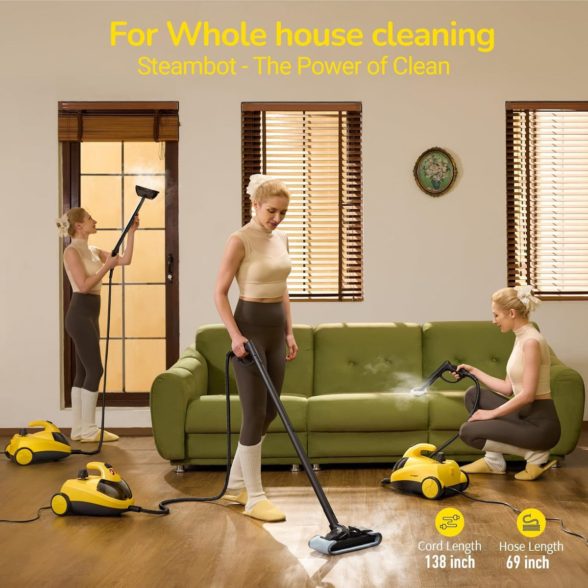 STEAMBOT 34-in-1 Steam Cleaner mop for Home & Car, 2L Water Tank, 4.3ft Hose, Deep Steam Cleaning for Floors, Tiles, Grout, Windows, Kitchen, Living Room – Multi-Surface Steamer