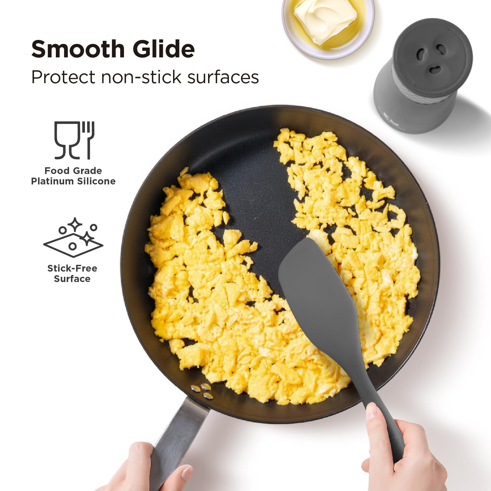 Kitchen Mama WaltzGrip Platinum Silicone Scraping Spatula, Metal Gray
