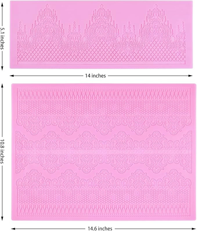 Embossing Lace Fondant Molds, Multi Circle Flowers Lace Mat Wedding Cake Decoration Tool, Rattan Shaped Cupcake Mat Silicone Molds Set of 2