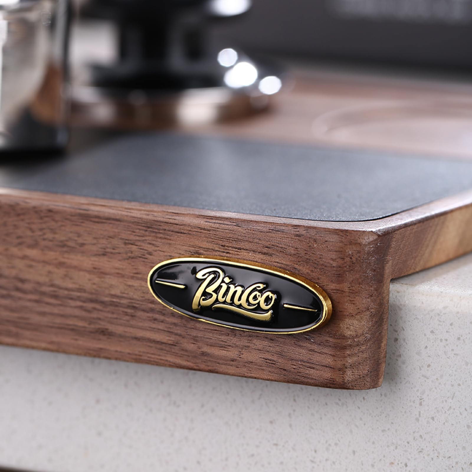 Bincoo Wooden Corner Coffee Tamper Mat,Espresso Tamper Station,Suit for 51-58mm Coffee Tamper Holder Pad for Baristas Protect Your Worktop(Wood 3 hole)