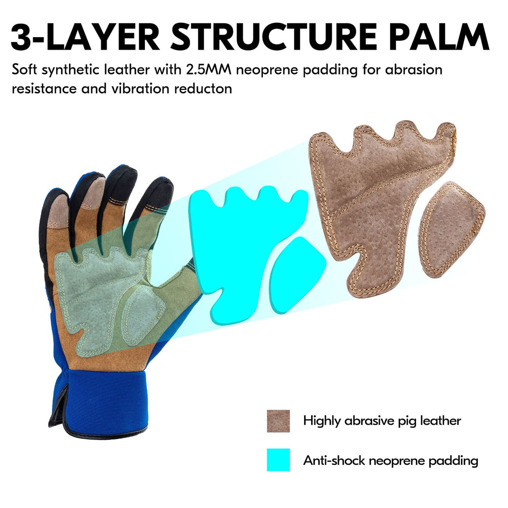 Vgo... 1-Pair Gardening Gloves Men, Safety Work Gloves, Puncture-proof, Thornproof, Touchscreen (Blue,S,SL7475)