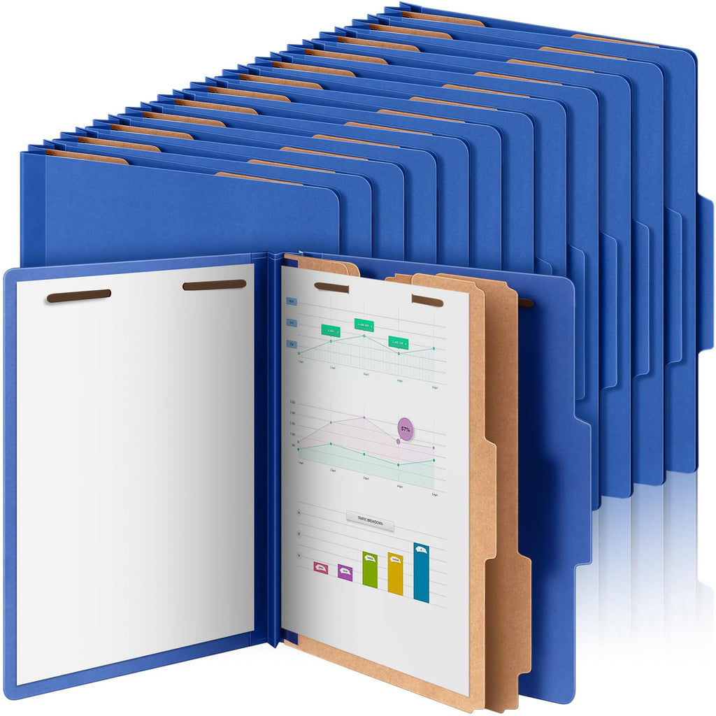 Skyygemm 36 Pcs Classification Folders Letter Size, 2 Divider Pressboard File Folders with 3. 5 Inch Expansion, 2 Prongs Fastener, Heavy Duty Office File Organizers for Teachers, Medical (Dark Blue)