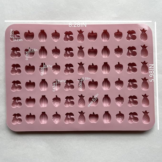 Mini Silicone Molds,120 Cups Chocolate Drops Mold,Fondant Cake Mold for Chocolate,Hard Candy,Biscuits,Cookie,Jelly,Sugarcraft,Homemade Treats and DIY Baking,2 Pack(66 Fruit & 54 Animal) Pink