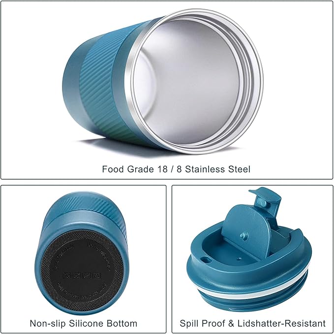 16oz Travel Coffee Mug Spill Proof, Insulated Coffee Mug with Lid, Leakproof Coffee Tumbler,Stainless Steel Vacuum Coffee Cup for Hot/Cold Drinks, Reusable Coffee Cup for Men Women -510ml,Blue