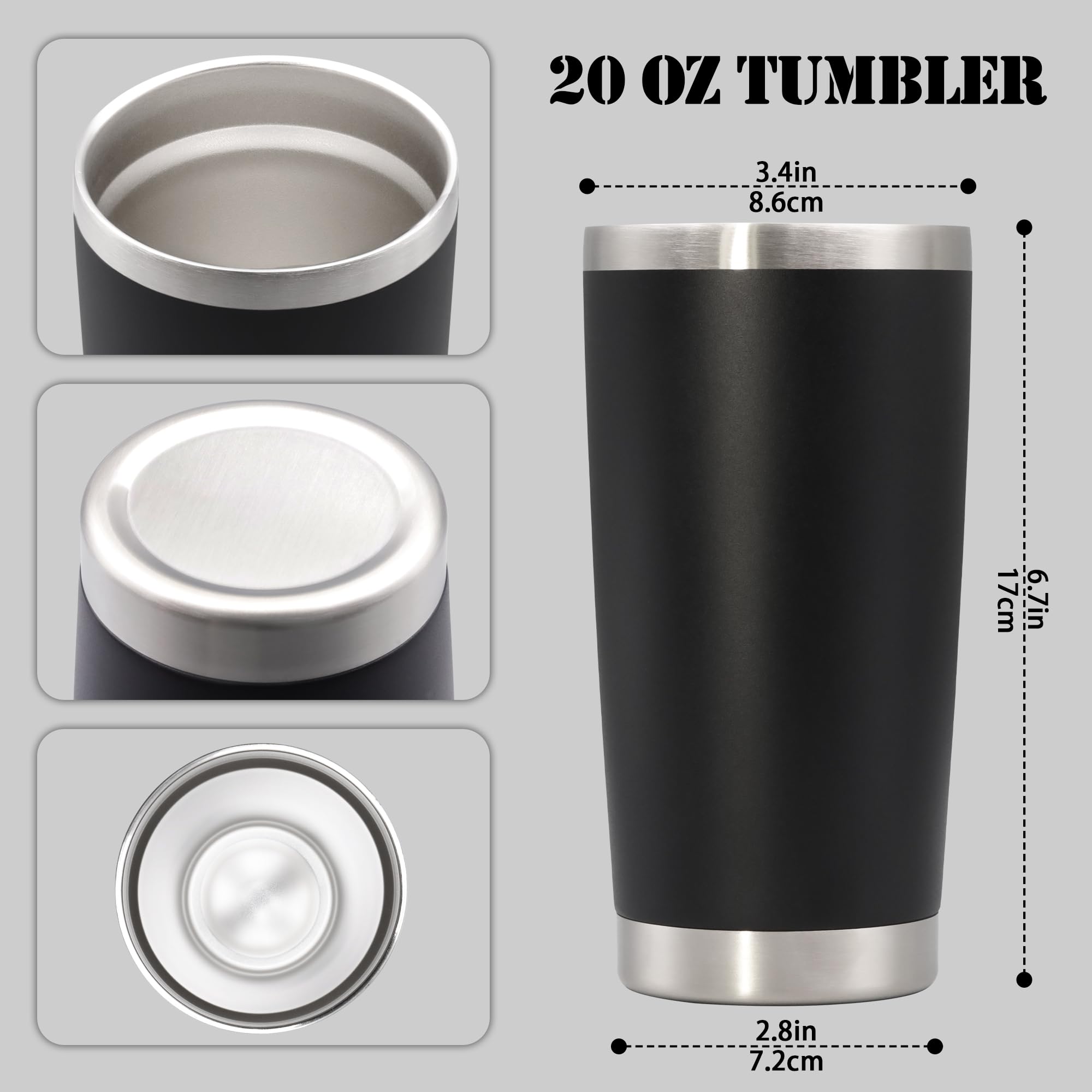 20 oz Tumbler Insulated Tumblers Stainless Steel Coffee Mug,Black 12PCS