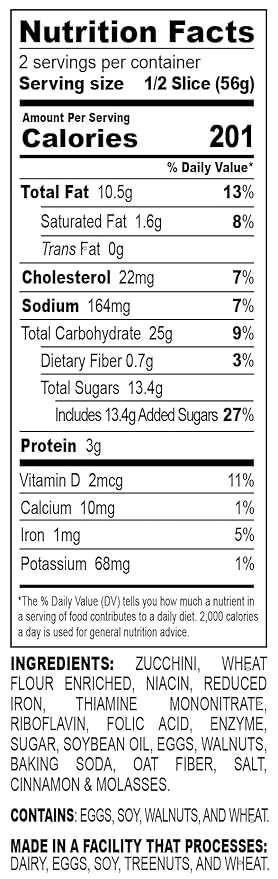 Nadel - NATURALLY DELICIOUS ZUCCHINI CAKE Slices, 12 Pack, Sweet Breads & Cakes Slices Back to School lunch snack, breakfast bar