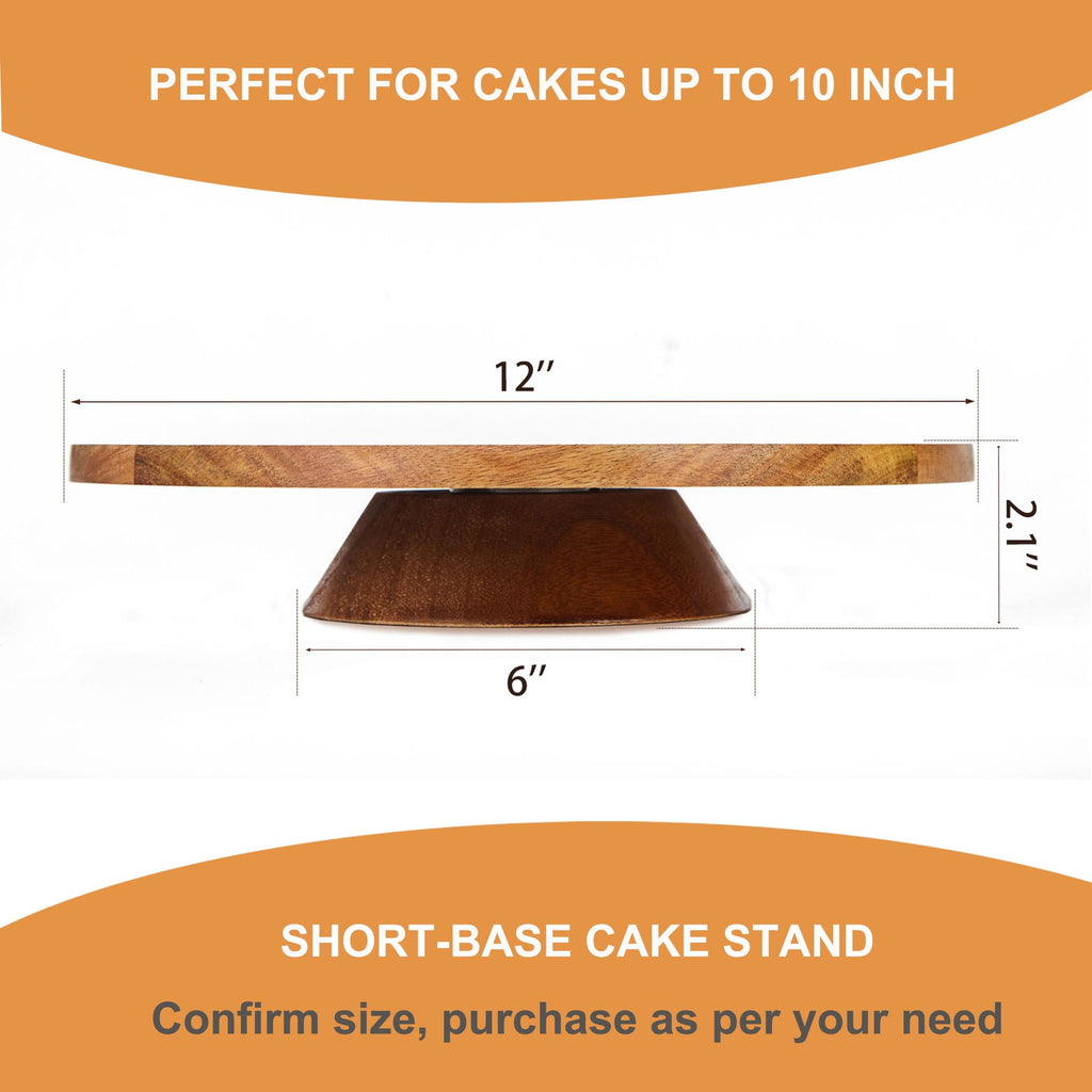GOVOKOI 12" Acacia Wood Revolving Cake Stand, 2" High Turntable for Cake
