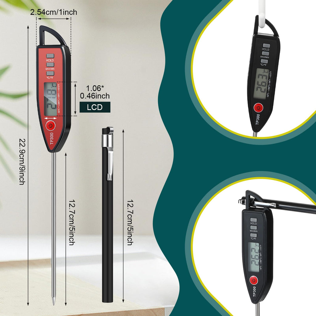 Copkim 10 Set Waterproof Food Thermometer for Water, Liquid, Candle and Cooking Digital Meat Thermometer with Long Probe Instant Read for Kitchen BBQ Grill Candy (Black)