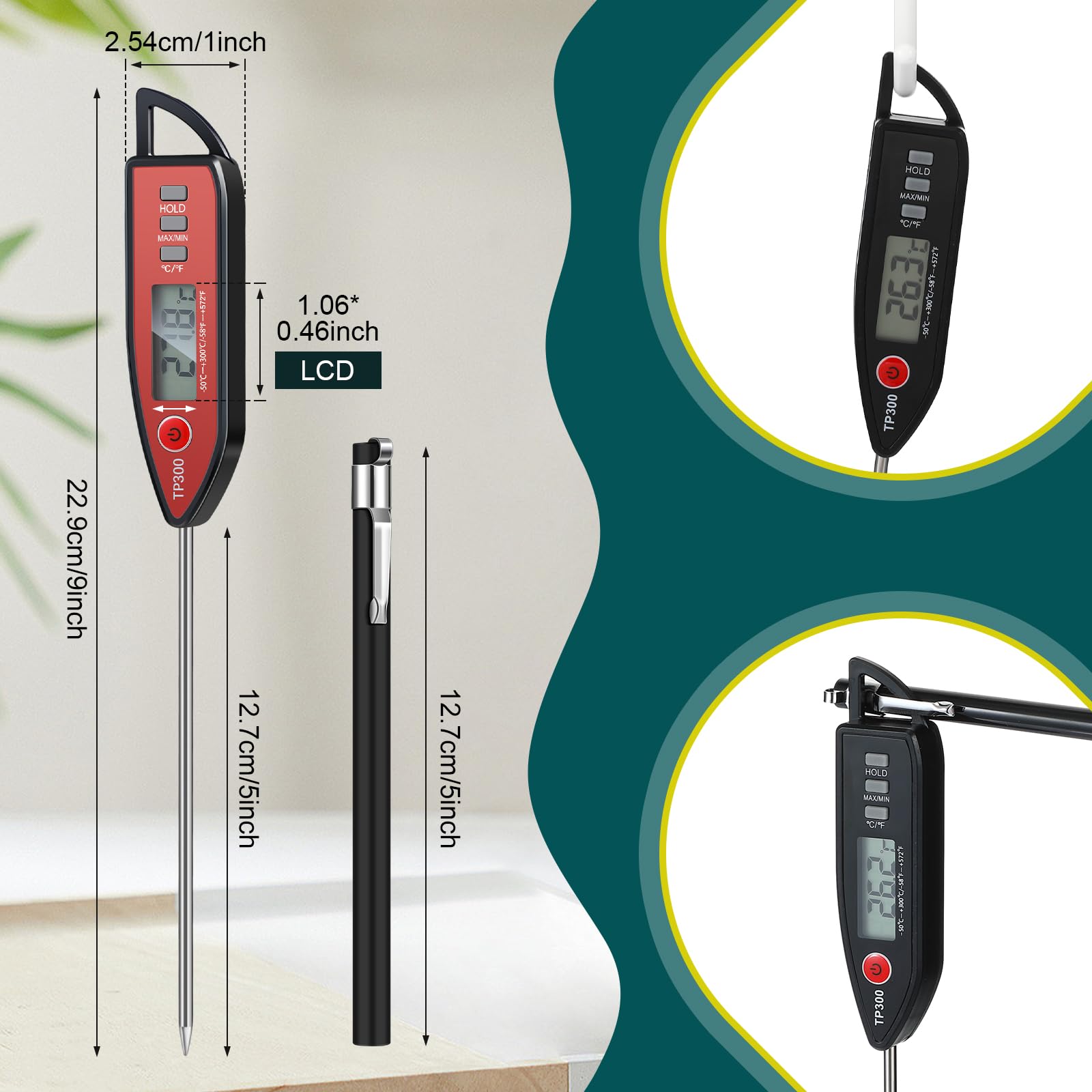 Copkim 10 Set Waterproof Food Thermometer for Water, Liquid, Candle and Cooking Digital Meat Thermometer with Long Probe Instant Read for Kitchen BBQ Grill Candy (Black)
